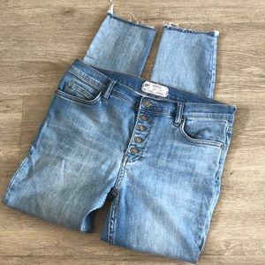 FREE PEOPLE Reagan Button Fly Raw Hem Ankle Jean